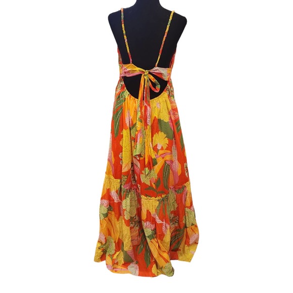 Farm Rio Red Neon Floral Tiered Cotton Maxi Dress Size XL - Picture 4 of 16